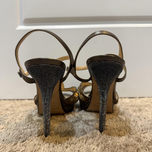Kate Spade Shoes Womens Size 9.5 Silver Glitter Strappy High Heel Sandals Italy - Picture 4 of 9
